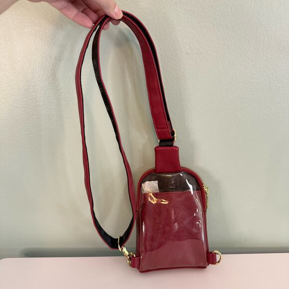 Inicat Un Jour De Chance Crossbody Sling Bag Small Vegan Leather Fanny Packs Red - Picture 8 of 10